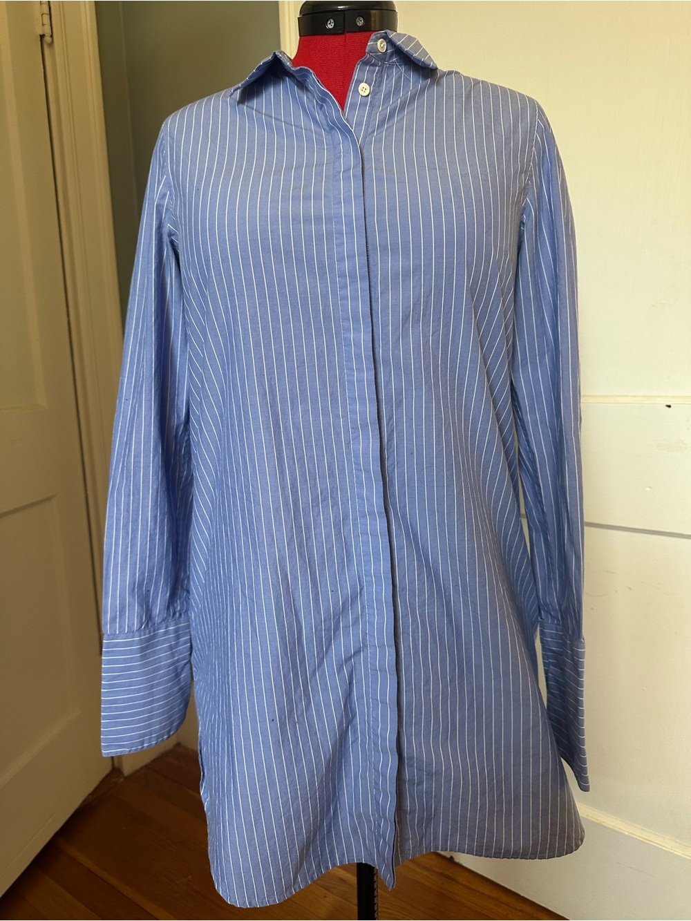Blue Pinstripe women’s Button-Up Shirt dress